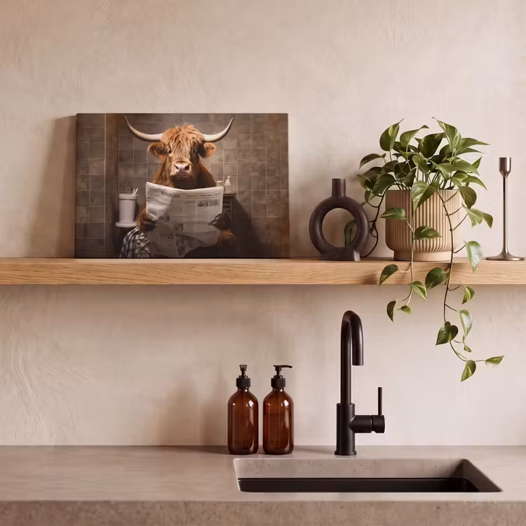 Schotse hooglander - Krant - Toilet canvas 2cm klein -sfeer3