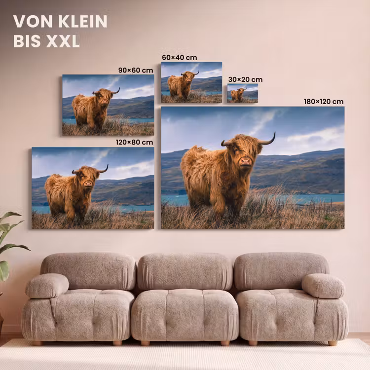 Schotse Hooglander - Berg - Water - Natuur - Koe canvas 2cm klein -Xsfeer8_DE