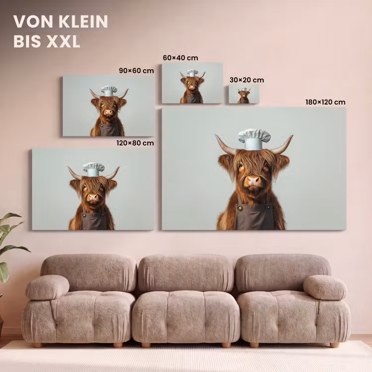Schotse Hooglander - Bruin - Hoorns - Kokskleding canvas 2cm klein -Xsfeer8_DE