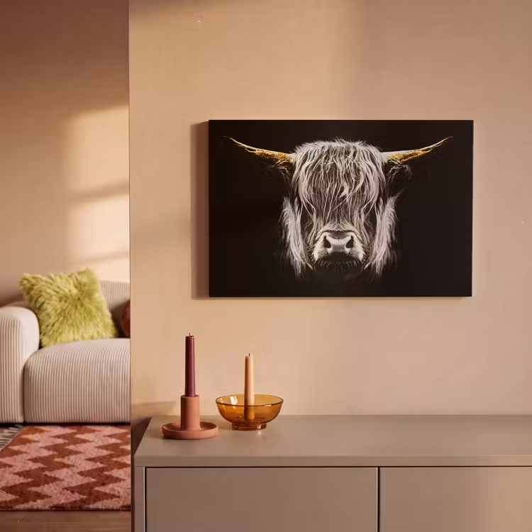 Schotse hooglander - Goud - Hoorns - Zwart wit - Koe - Dieren canvas 2cm klein -sfeer1