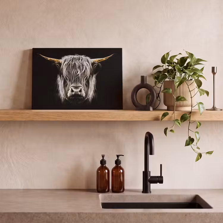 Schotse hooglander - Goud - Hoorns - Zwart wit - Koe - Dieren canvas 2cm klein -sfeer3