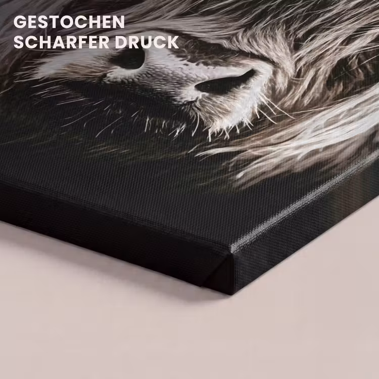 Schotse hooglander - Goud - Hoorns - Zwart wit - Koe - Dieren canvas 2cm klein -uniquesellingpoint_afwerking-onlywow_DE