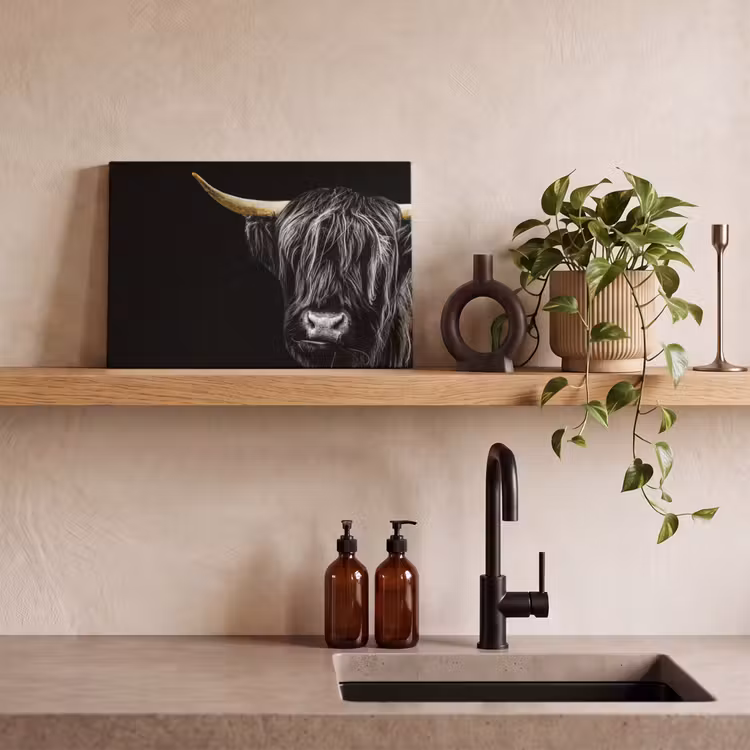 Schotse hooglander - Goud - Vacht - Dieren - Koe canvas 2cm klein -sfeer3
