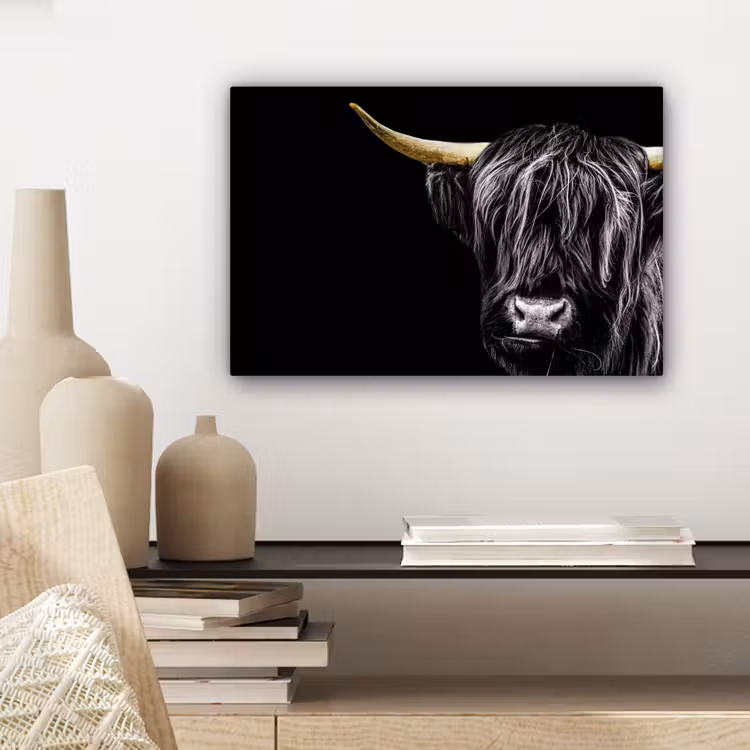 Schotse hooglander - Goud - Vacht - Dieren - Koe canvas 2cm klein -sfeer6