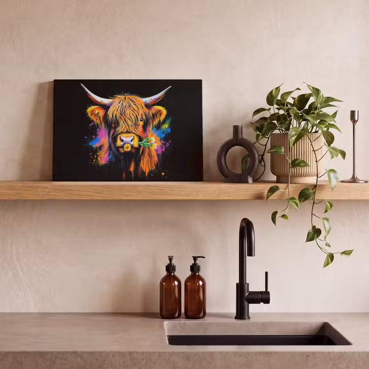 Schotse Hooglander - Graffiti - Kleurrijk - Bloem - Dieren canvas 2cm klein -sfeer3