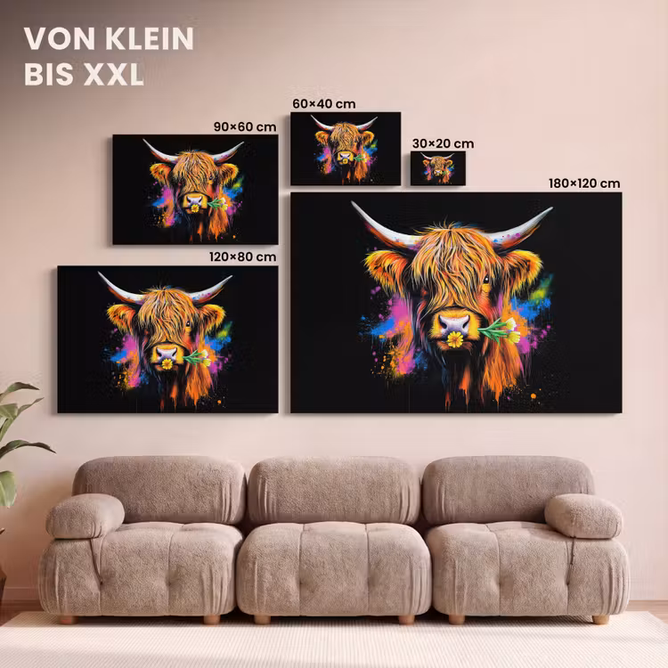 Schotse Hooglander - Graffiti - Kleurrijk - Bloem - Dieren canvas 2cm klein -Xsfeer8_DE