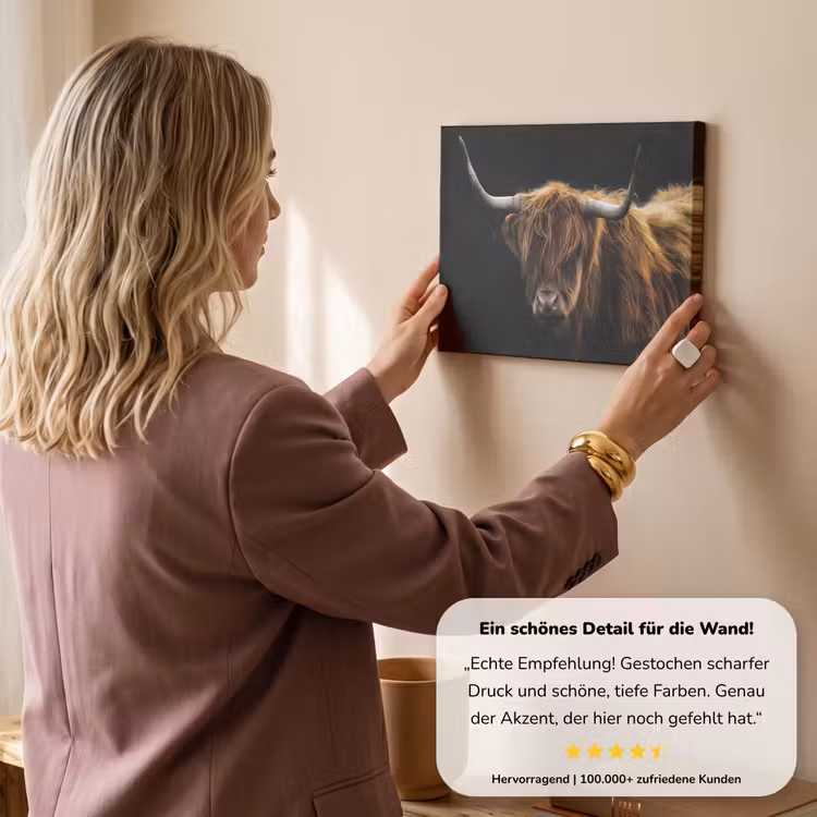 Schotse Hooglander - Horens - Zwart - Dieren - Natuur - Wild - Koe canvas 2cm klein -Xsfeer7_DE