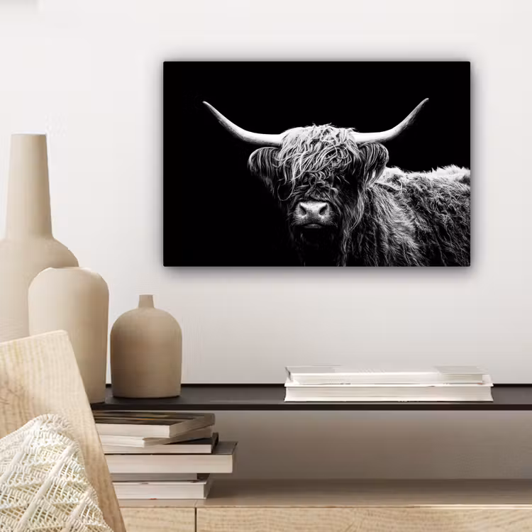 Schotse Hooglander - Koe - Zwart - Wit - Dieren canvas 2cm klein -sfeer6
