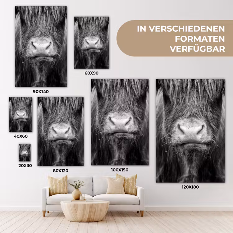 Schotse hooglander - Koe - Zwart - Wit - Dieren canvas 2cm klein -uniquesellingpoint_afwerking-onlywow_DE