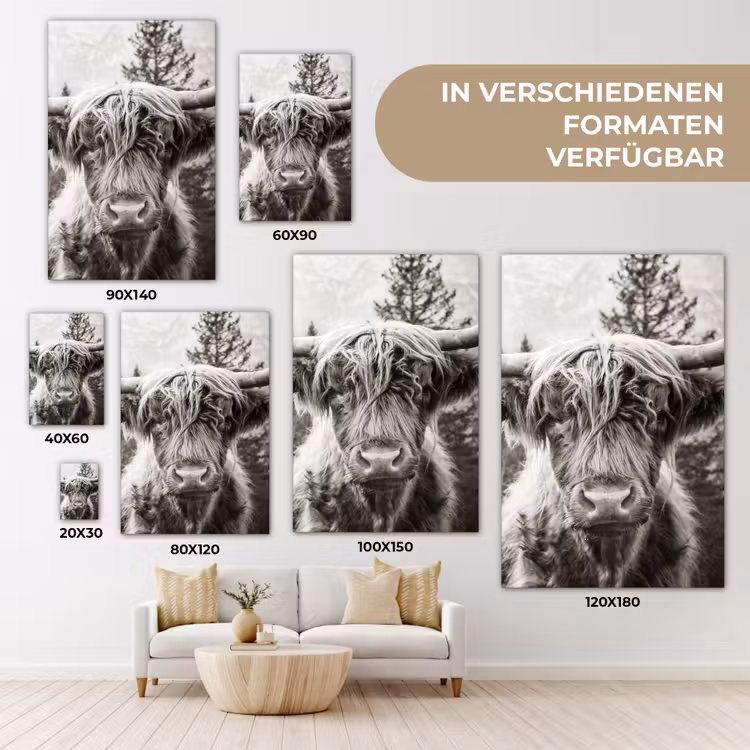 Schotse hooglander - Koe - Dieren - Zwart - Wit canvas 2cm klein -uniquesellingpoint_afwerking-onlywow_DE