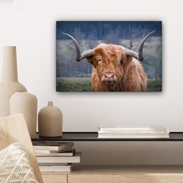 Schotse Hooglander - Koeienkop - Landschap - Natuur - Koe canvas 2cm klein -sfeer6
