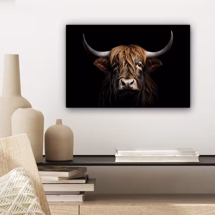 Schotse hooglander - Portret - Zwart - Dier canvas 2cm klein -closeup_print_DE