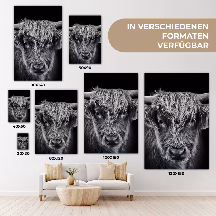 Schotse hooglander - Zwart - Koe - Dieren canvas 2cm klein -uniquesellingpoint_afwerking-onlywow_DE