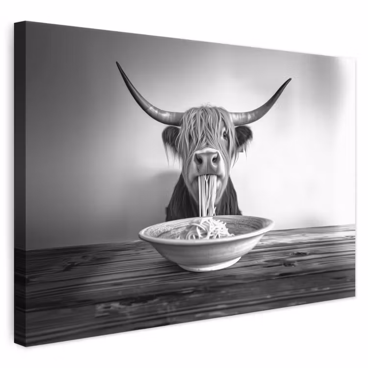 Schotse Hooglander - Spaghetti - Dieren - Zwart wit canvas 2cm klein -3d