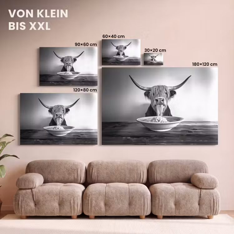 Schotse Hooglander - Spaghetti - Dieren - Zwart wit canvas 2cm klein -Xsfeer8_DE