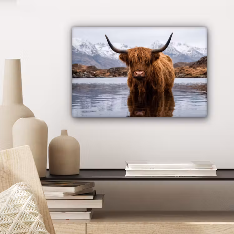 Schotse hooglander - Bruin - Water canvas 2cm klein -closeup_print_DE