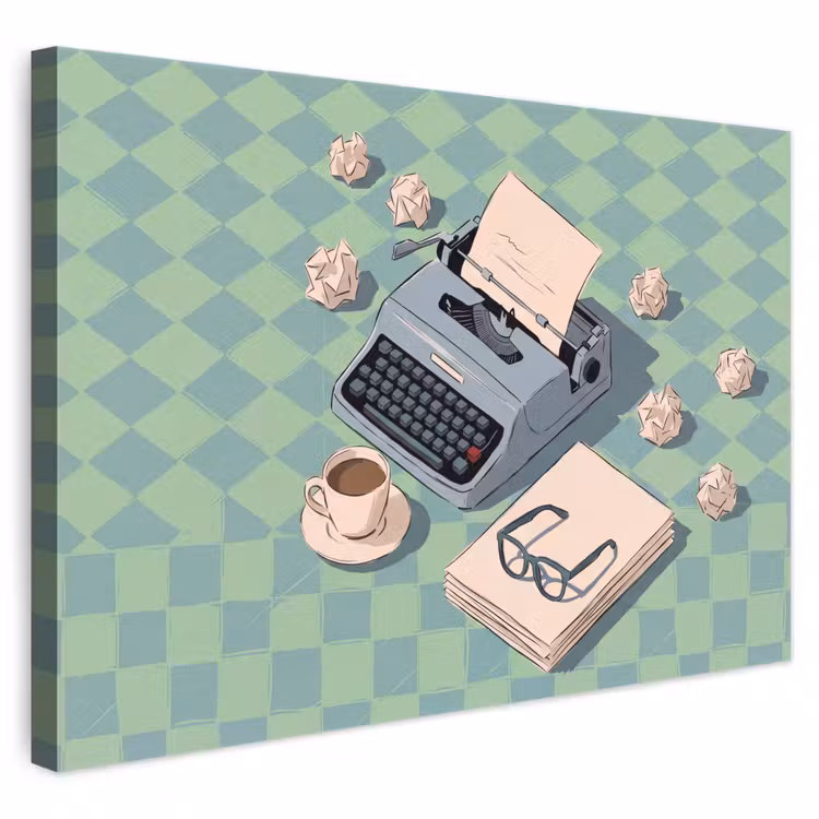 Typemachine - Kantoor - Vintage - Illustratie - Groen canvas 2cm klein -3d