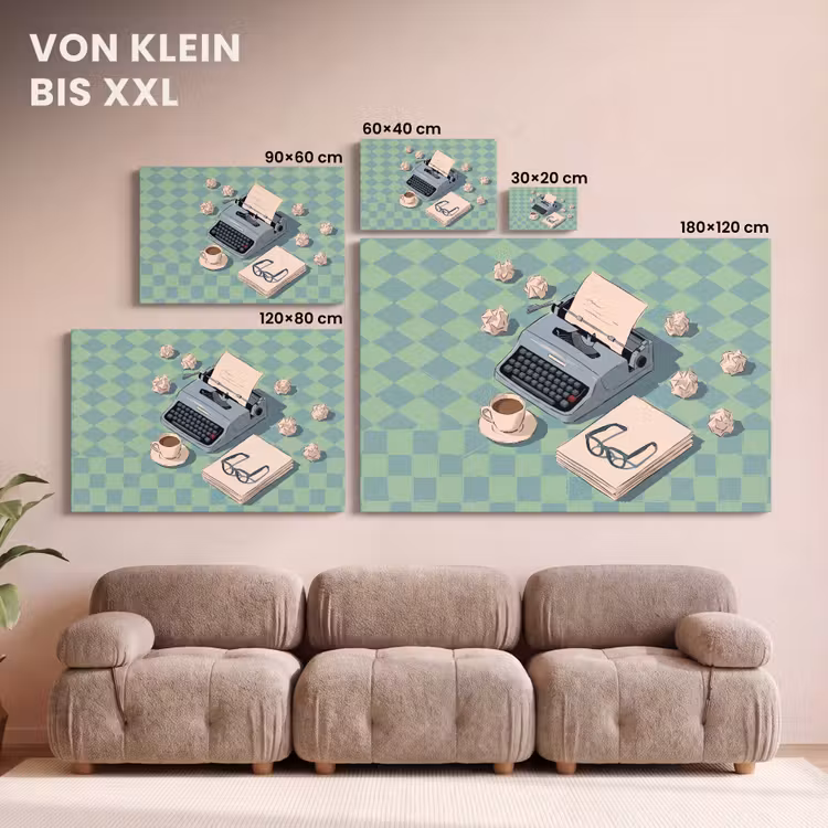 Typemachine - Kantoor - Vintage - Illustratie - Groen canvas 2cm klein -Xsfeer8_DE