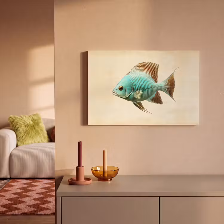 Schubben - Vis - Mint - Minimalistisch canvas 2cm klein -sfeer1