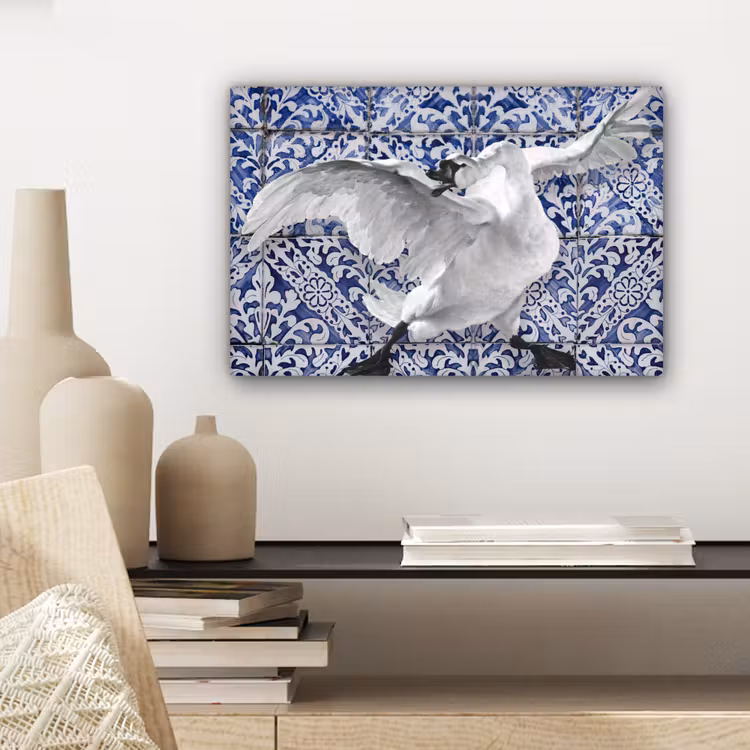 Zwaan - Kunst - Delfts blauw - Schilderij - Oude meesters canvas 2cm klein -sfeer6