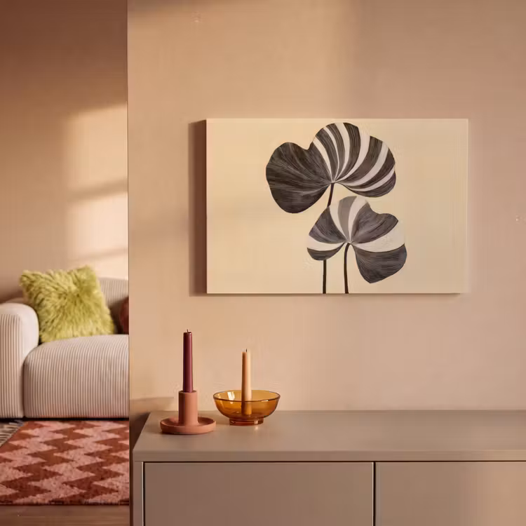 Zwart - Bladeren - Strepen - Minimalistisch canvas 2cm klein -sfeer1
