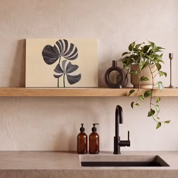 Zwart - Bladeren - Strepen - Minimalistisch canvas 2cm klein -sfeer6