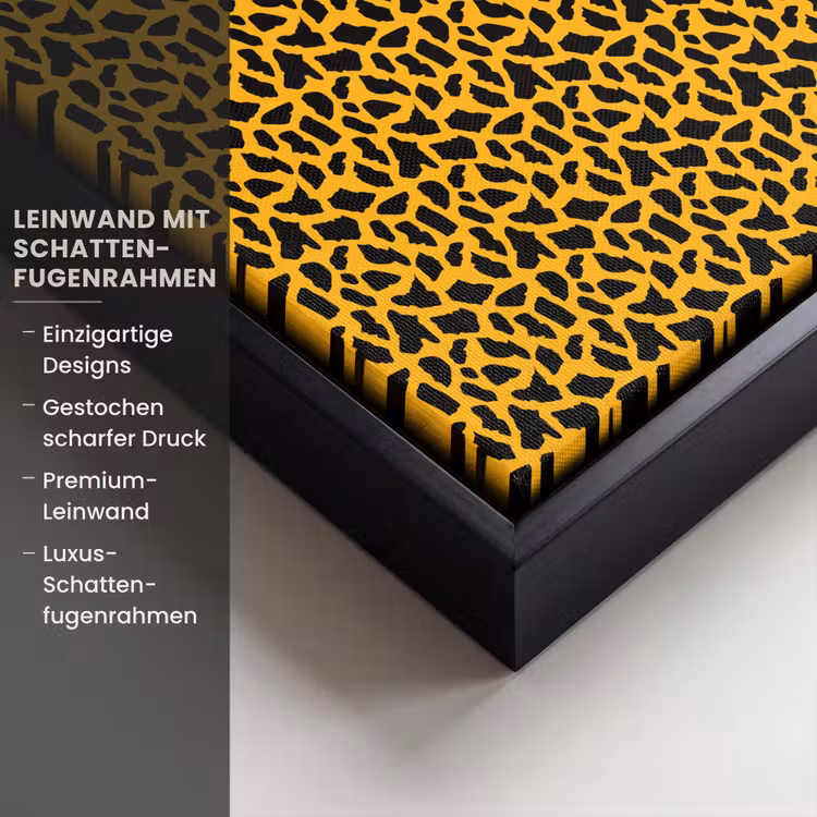 Zwart - Vlekken - Oranje - Dier Canvas met baklijst klein 1124 -uniquesellingpoint_productkenmerken_DE