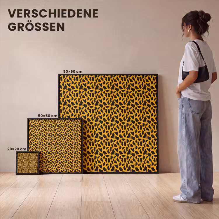 Zwart - Vlekken - Oranje - Dier Canvas met baklijst klein 1124 -comparison_formatenoverzicht_DE