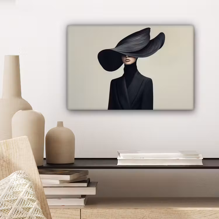 Zwart - Vrouw - Hoed canvas 2cm klein -closeup_print_DE