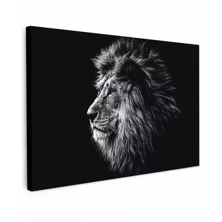Zwart Wit - Leeuw - Kop - Dieren canvas 2cm klein -z3d