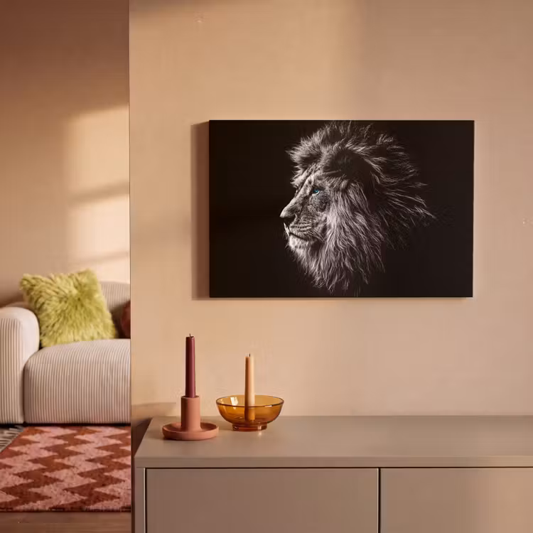 Zwart Wit - Leeuw - Kop - Dieren canvas 2cm klein -sfeer1