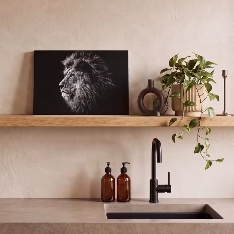 Zwart Wit - Leeuw - Kop - Dieren canvas 2cm klein -sfeer3