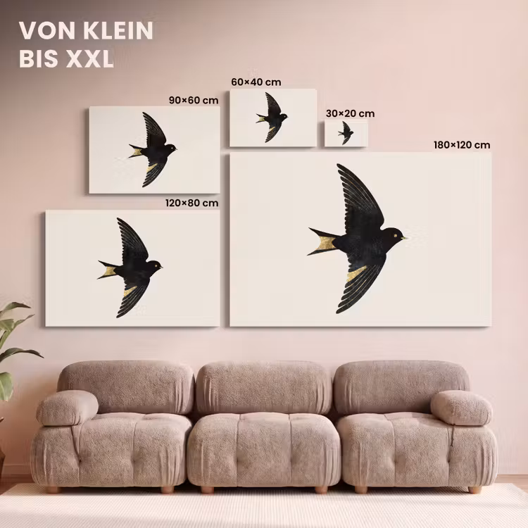 Zwarte zwaluw - Gouden accenten - Lichte achtergrond canvas 2cm klein -Xsfeer8_DE
