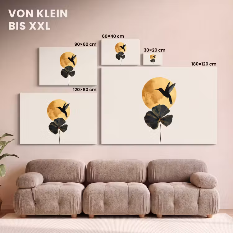 Zwarte kolibrie - Bloem - Gouden cirkel canvas 2cm klein -Xsfeer8_DE