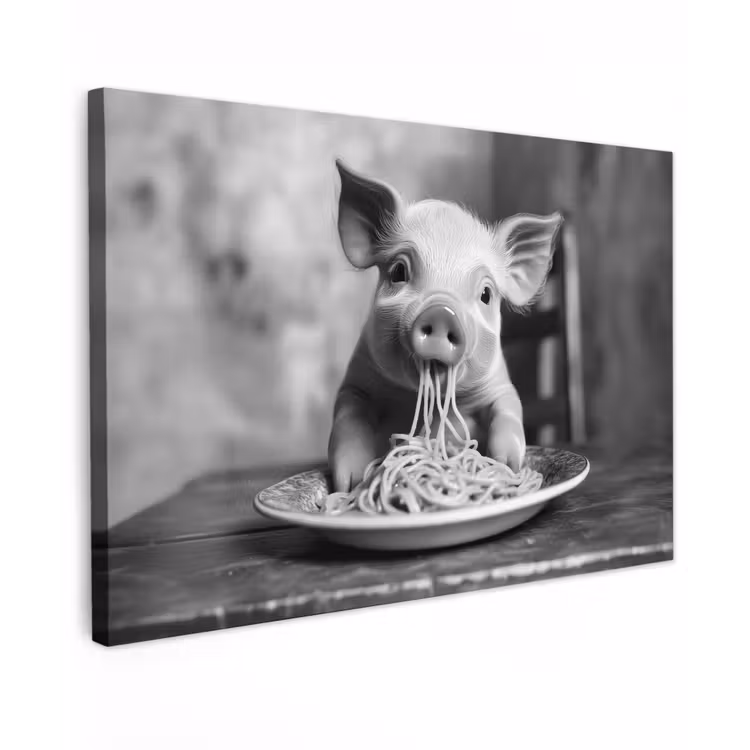 Varken - Schattig - Spaghetti - Zwart wit - Dier canvas 2cm klein -z3d