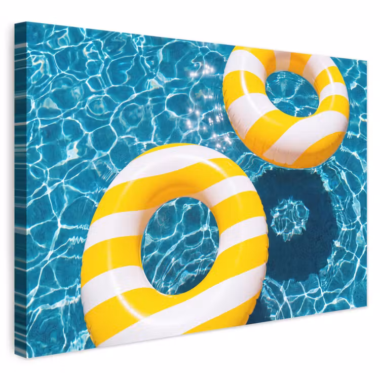 Zwembad - Zwembanden - Zomer - Geel - Blauw canvas 2cm klein -3d