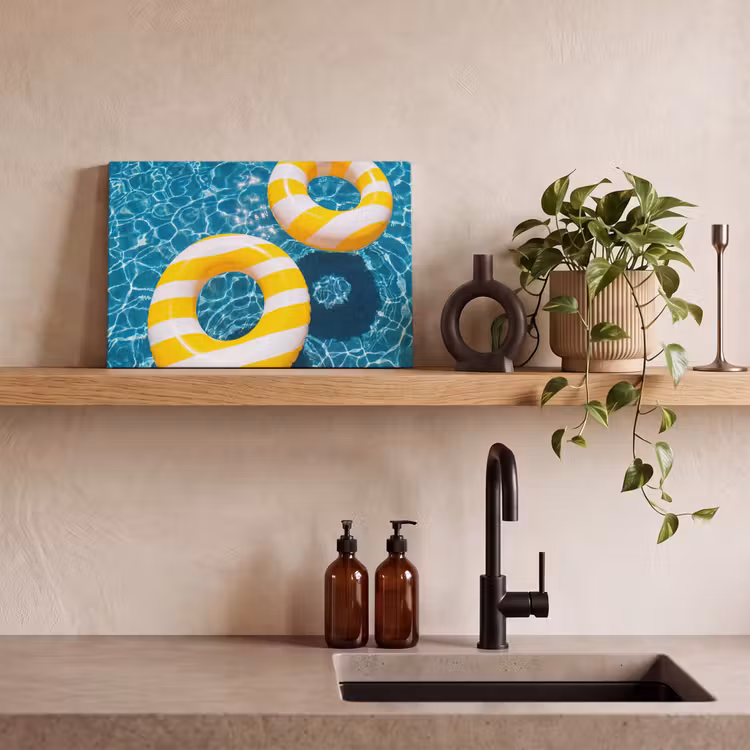 Zwembad - Zwembanden - Zomer - Geel - Blauw canvas 2cm klein -sfeer3