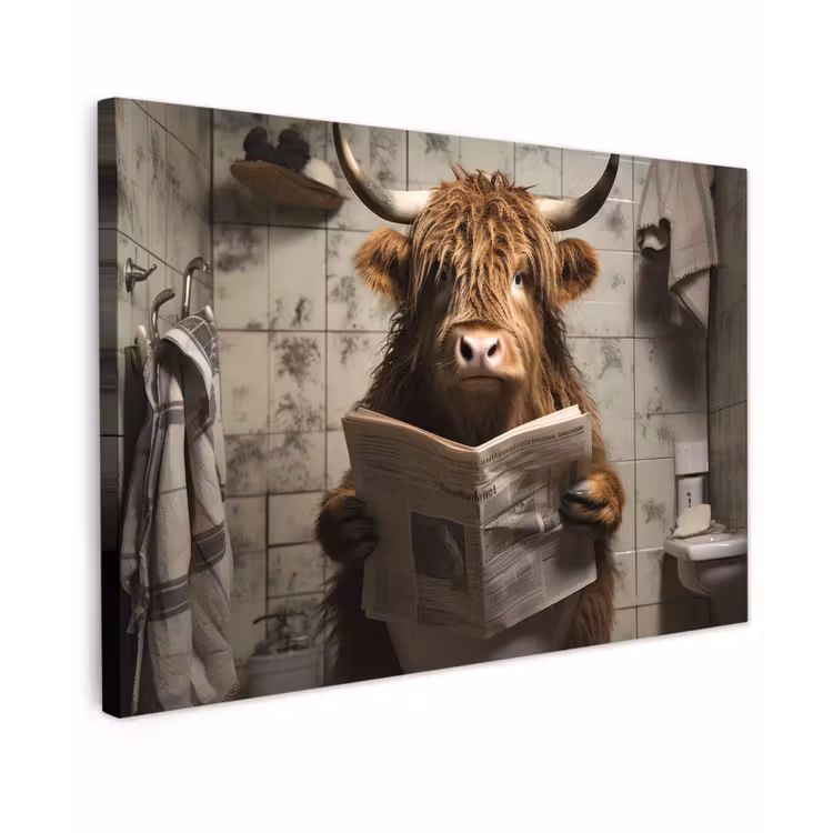 Schotse hooglander - Toilet - Krant - Badkamer canvas 2cm klein -z3d