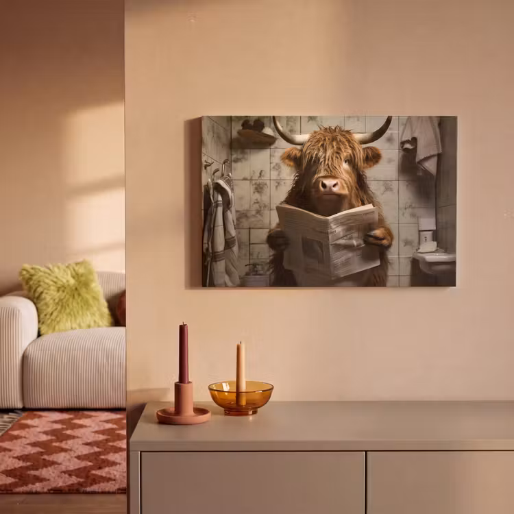 Schotse hooglander - Toilet - Krant - Badkamer canvas 2cm klein -sfeer1