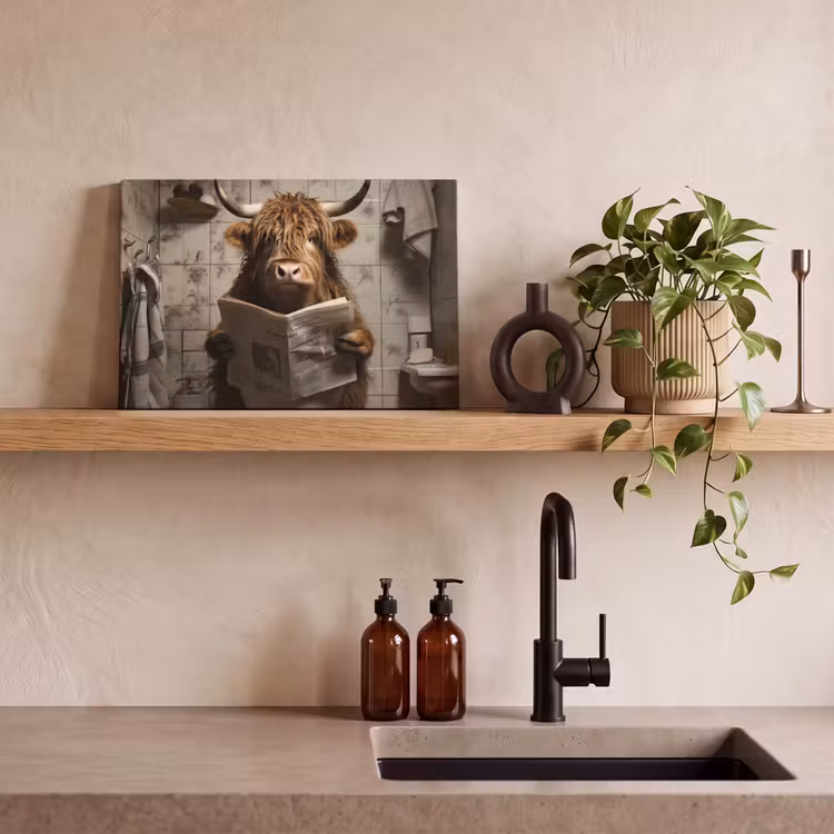 Schotse hooglander - Toilet - Krant - Badkamer canvas 2cm klein -sfeer3