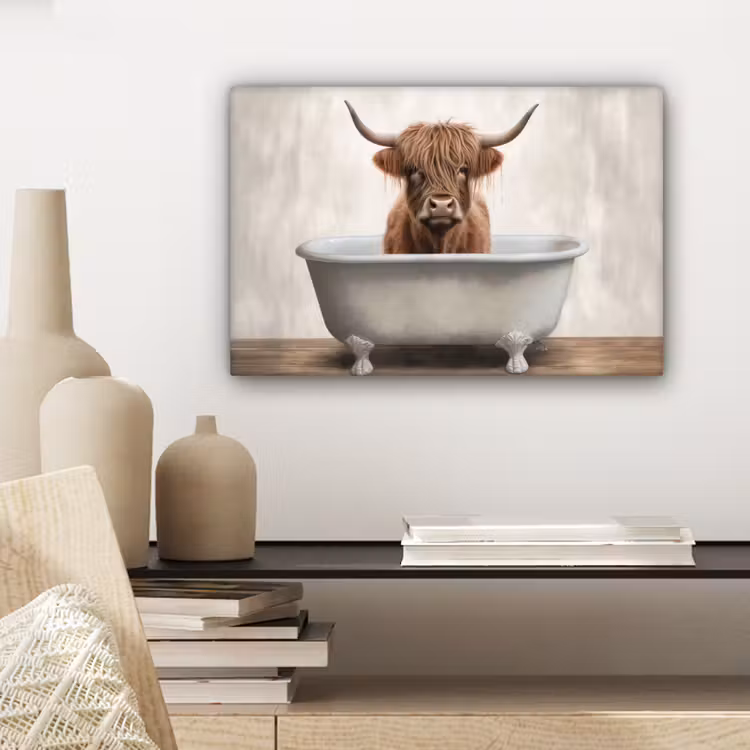 Schotse hooglander - Bad - Badkamer - Badkuip - Bruin - Horens canvas 2cm klein -sfeer6