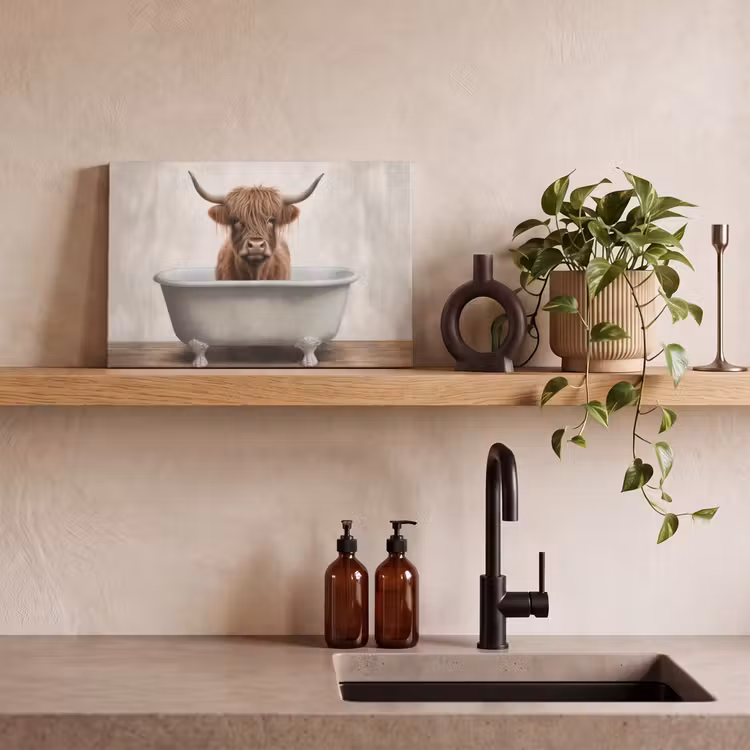 Schotse hooglander - Bad - Badkamer - Badkuip - Bruin - Horens canvas 2cm klein -sfeer3