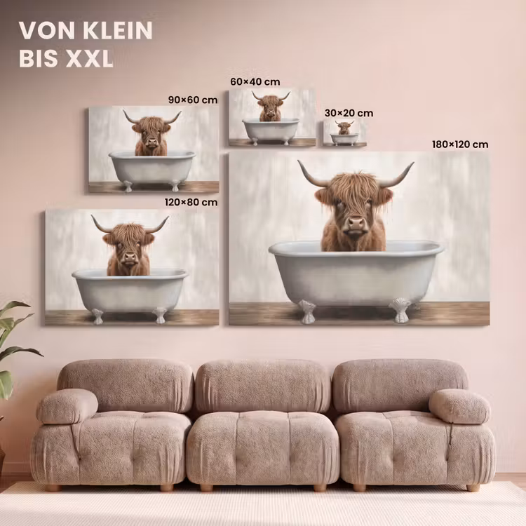 Schotse hooglander - Bad - Badkamer - Badkuip - Bruin - Horens canvas 2cm klein -Xsfeer8_DE