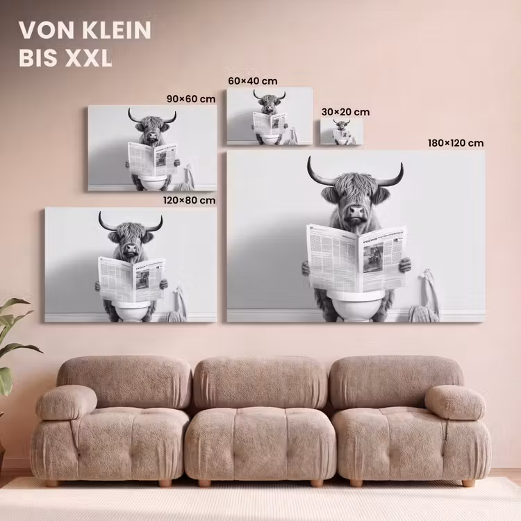 Schotse hooglander - Krant - Toilet - WC - Grijs - Wit - Koe - Horens canvas 2cm klein -Xsfeer8_DE