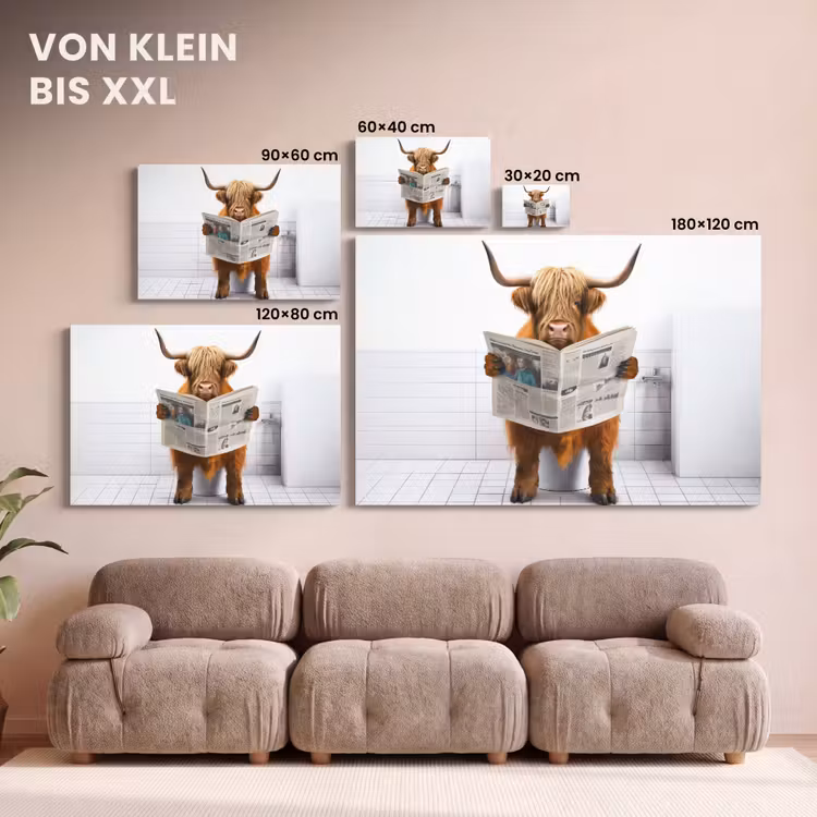 Schotse hooglander - Krant - Toilet - WC - Wit - Koe canvas 2cm klein -Xsfeer8_DE