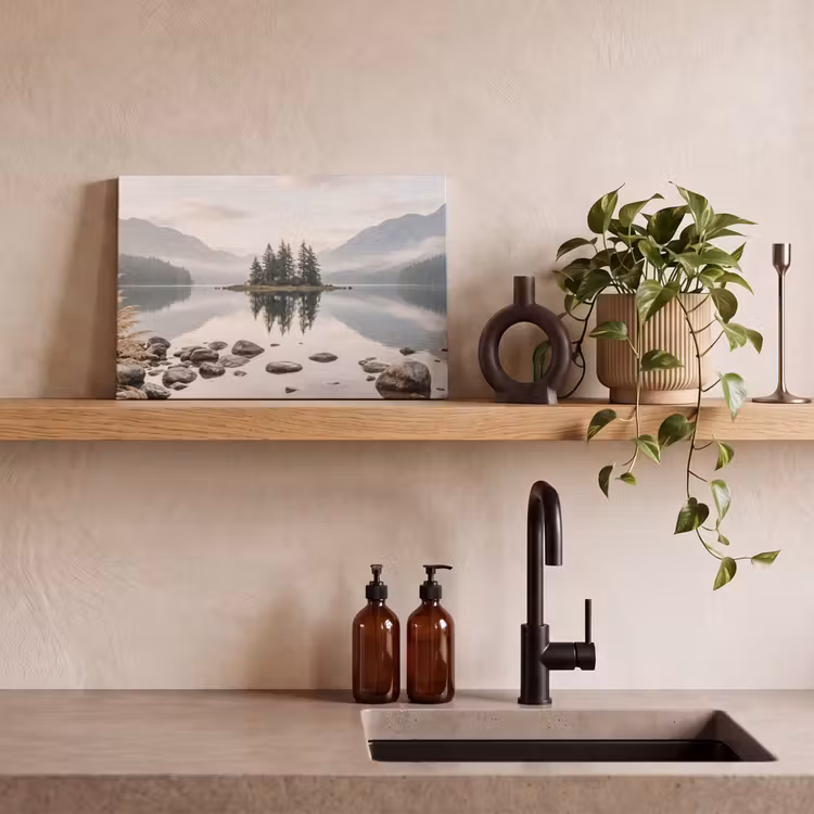 Meer - Bergen - Landschap - Groen canvas 2cm klein -sfeer3