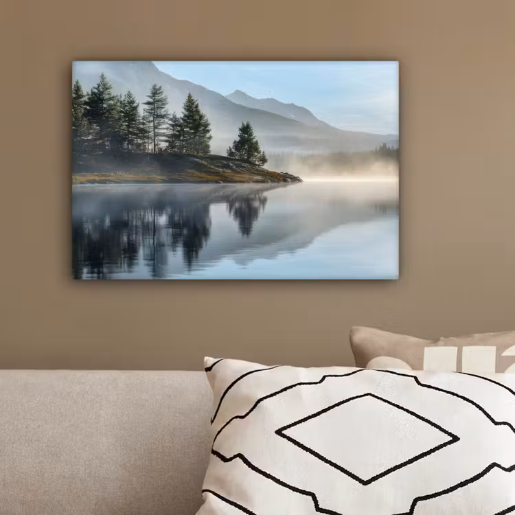 Meer - Mist - Bergen - Landschap canvas 2cm klein -sfeer6