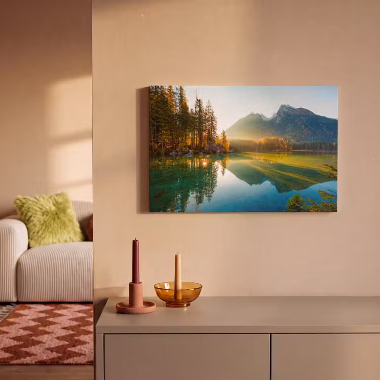 Meer - Bos - Bergen - Natuur - Zon - Landschap canvas 2cm klein -sfeer1
