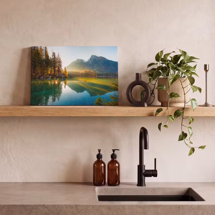 Meer - Bos - Bergen - Natuur - Zon - Landschap canvas 2cm klein -sfeer3
