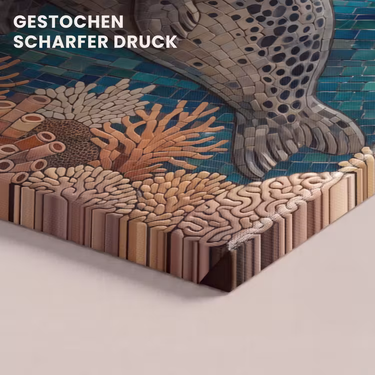 Zeehond - Mozaïek - Onderwater - Dieren - Blauw canvas 2cm klein -closeup_print_DE